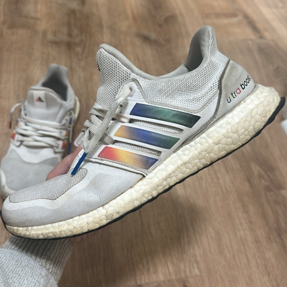 Adidas | Woman's Ultraboost S&L Pride White Rainbow Running Shoes, Size‎ 8.5